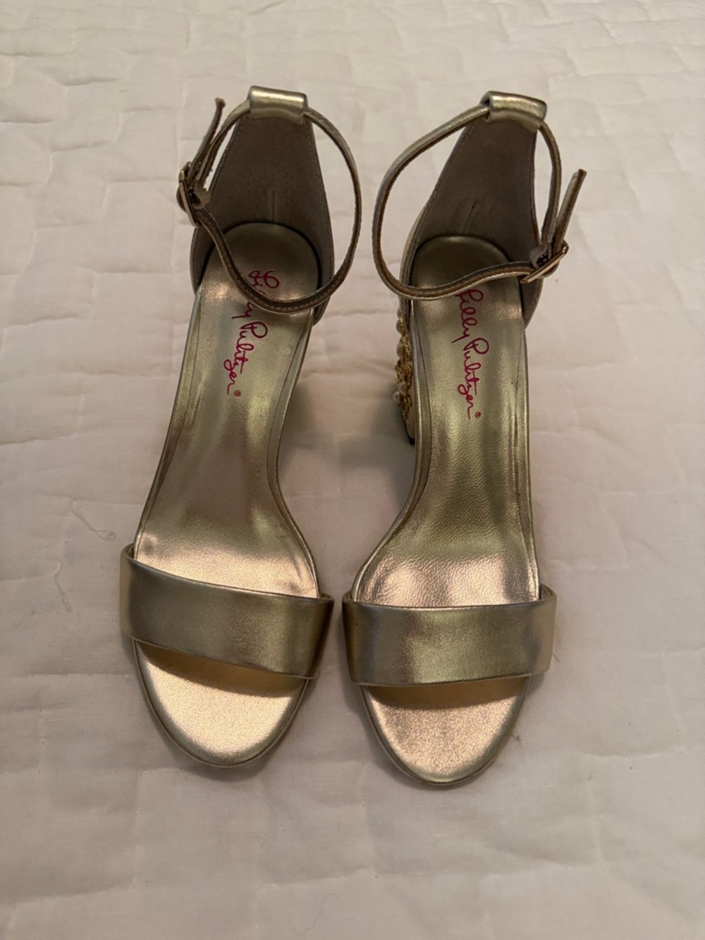 Lilly Pulitzer Metallic Gold Ankle-Strap Open-Toe Heels